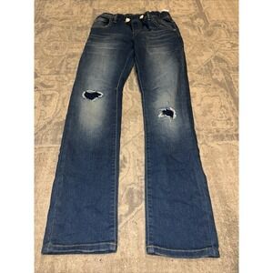New GAP DISTRESSED STRETCH SLIM PULL-ON DRAWSTRING BLUE JEANS XL‎ 12-13 Boys
